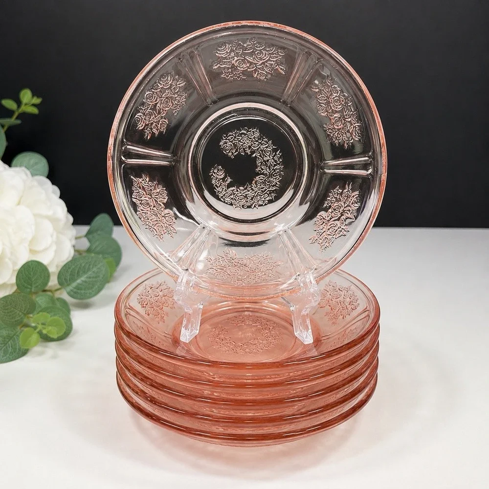 Federal Glass Sharon Cabbage Rose Pink Depression Glass 5